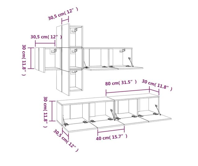 Set dulapuri TV, 7 piese, gri sonoma, lemn prelucrat