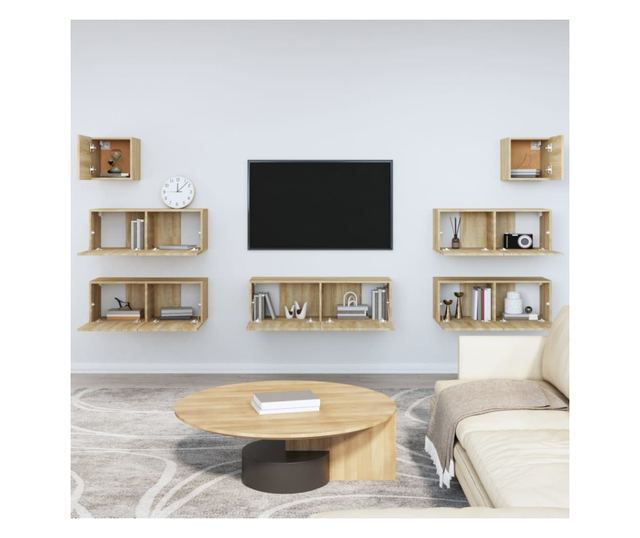 Set dulapuri TV, 7 piese, stejar sonoma, lemn prelucrat