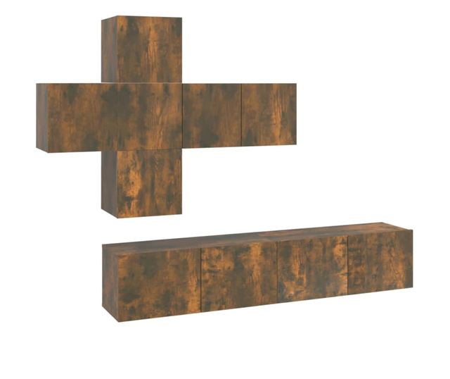 Set dulapuri TV, 7 piese, stejar fumuriu, lemn prelucrat