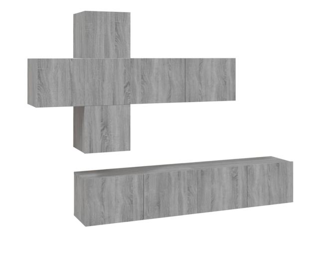 Set dulapuri TV, 7 piese, gri sonoma, lemn prelucrat