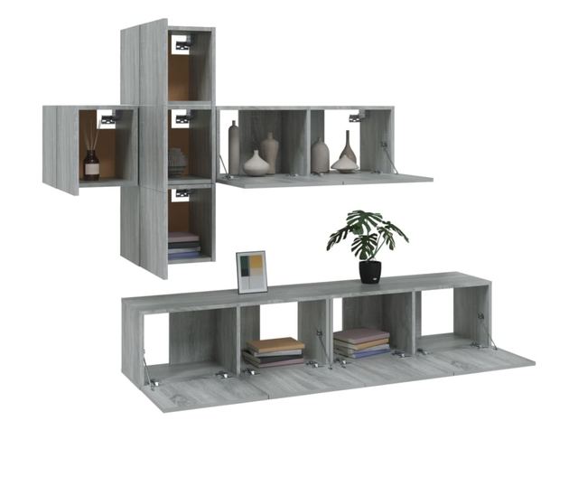 Set dulapuri TV, 7 piese, gri sonoma, lemn prelucrat