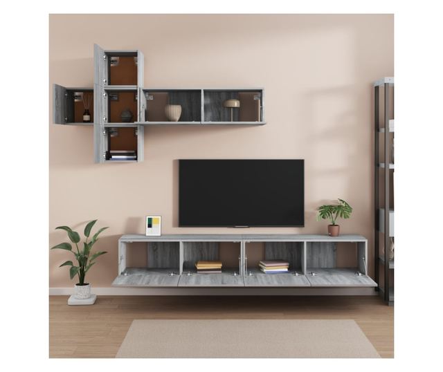 Set dulapuri TV, 7 piese, gri sonoma, lemn prelucrat