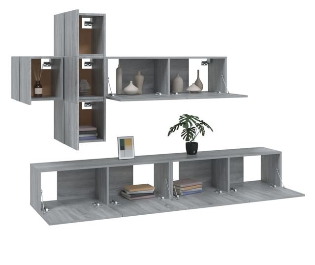 Set dulapuri TV, 7 piese, gri sonoma, lemn prelucrat