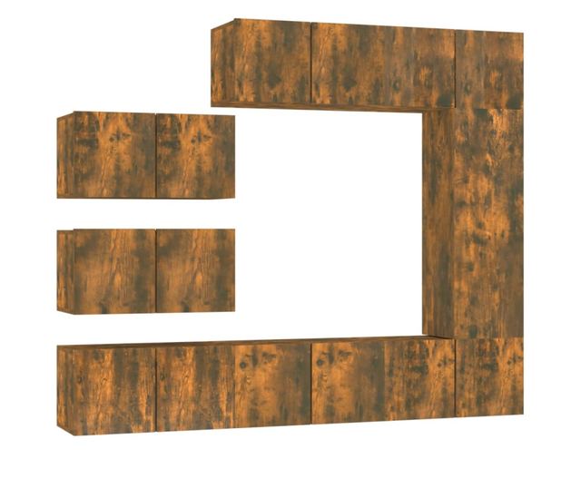 Set TV omare, 8 delov, dimljen hrast, obdelano les.