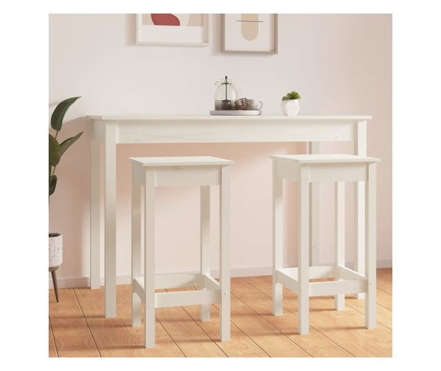 Barski stoli, 2 kosa, bela, 40x40x78 cm, masivni borov les