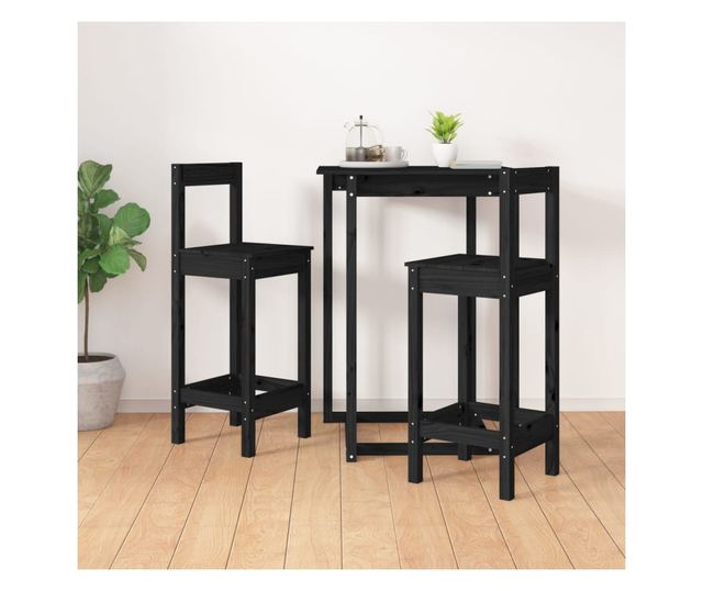 Barski stoli, 2 kosa, črni, 40x41,5x112 cm, masivni bor