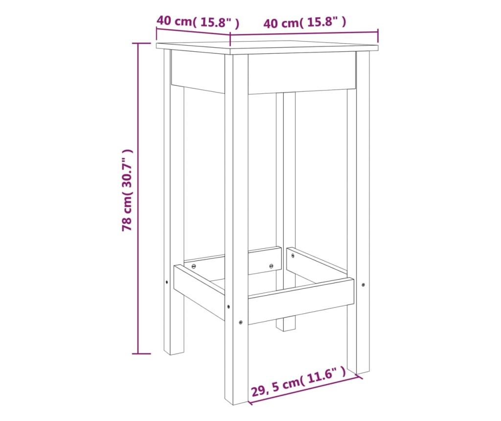 Бар столове, 2 бр., 40x40x78 см, Масивна борова дървесина - 6