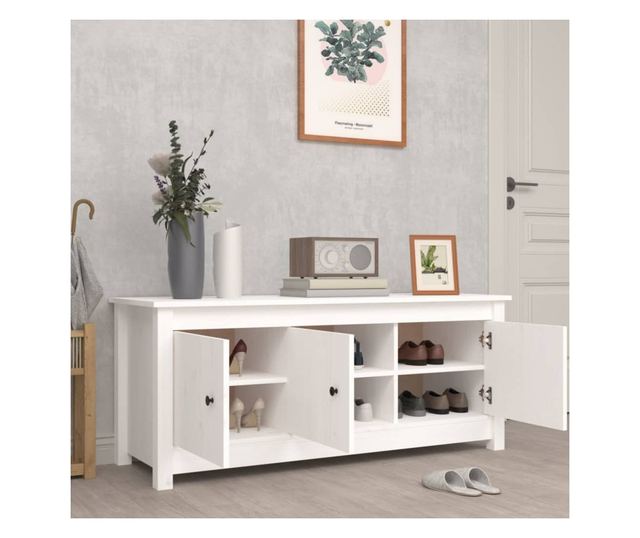 Ormarić za cipele bijeli 110 x 38 x 45,5 cm od masivne borovine
