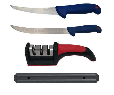 Комплект месарници IdeallStore®, резбовани, нож за готвач, точило и магнитен държач, неръждаема стомана