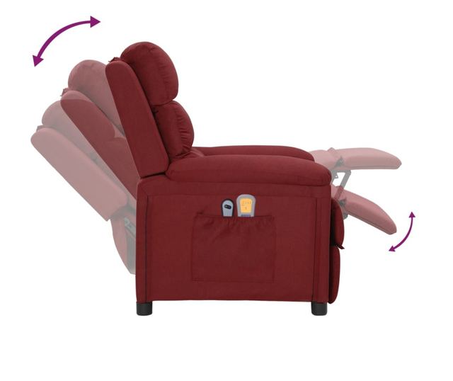 Електрически масажен фотьойл, бордо, текстилна материя