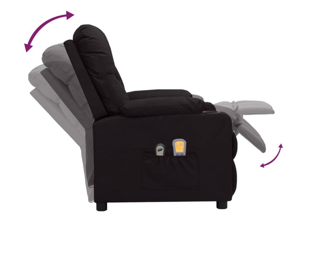 Elektrické polohovacie masážne kreslo, čierne, umelá koža - 6