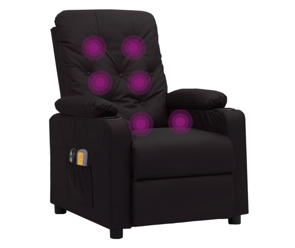 Elektrické polohovacie masážne kreslo, čierne, umelá koža - 7