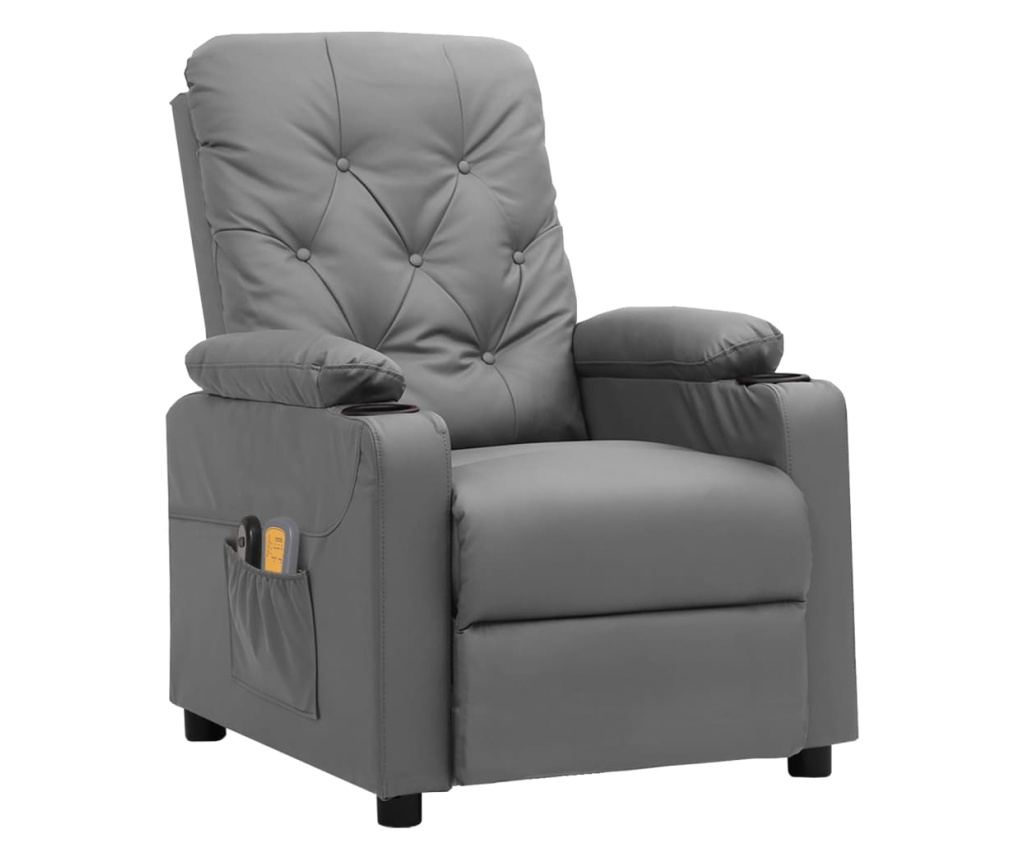 Електрически реклининг масажен стол, сив, изкуствена кожа - 2