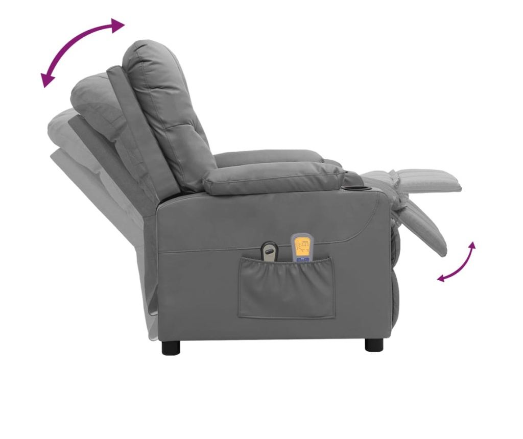 Електрически реклининг масажен стол, сив, изкуствена кожа - 6