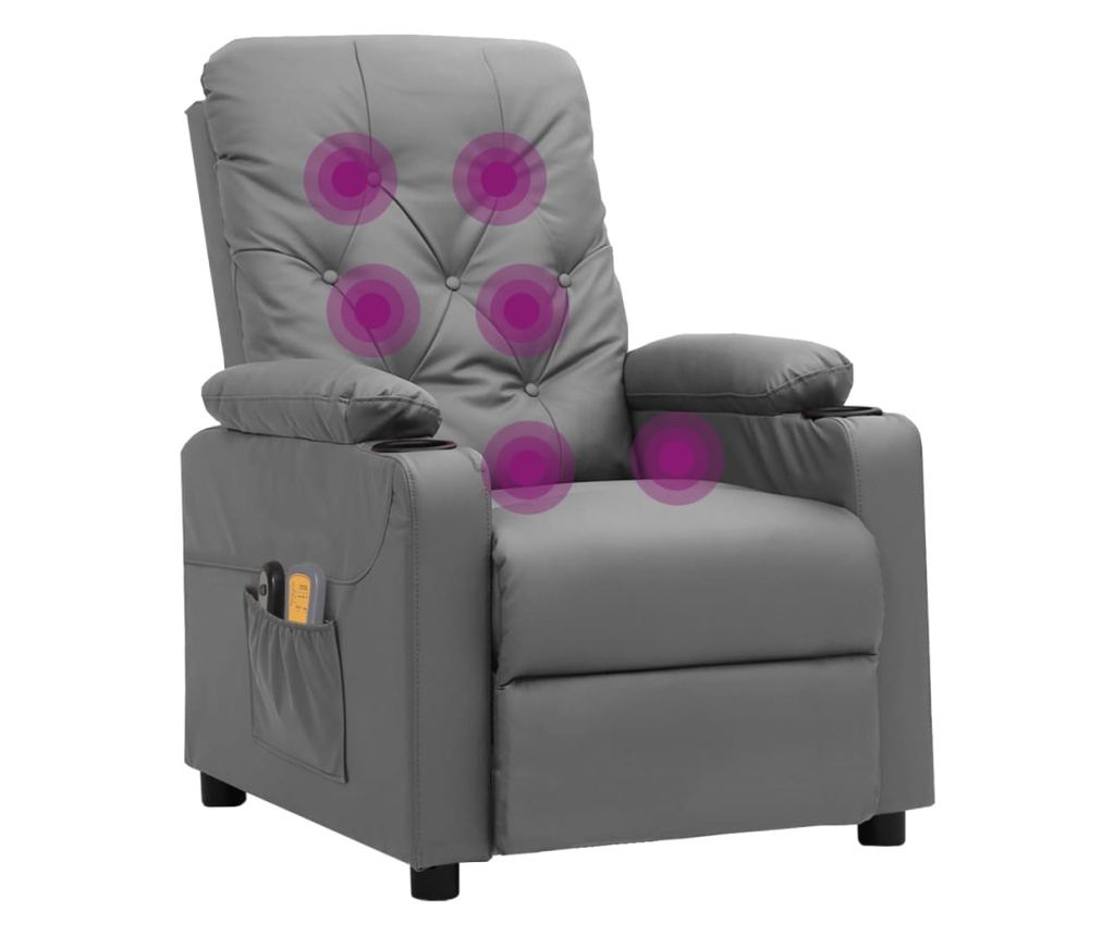 Електрически реклининг масажен стол, сив, изкуствена кожа - 7