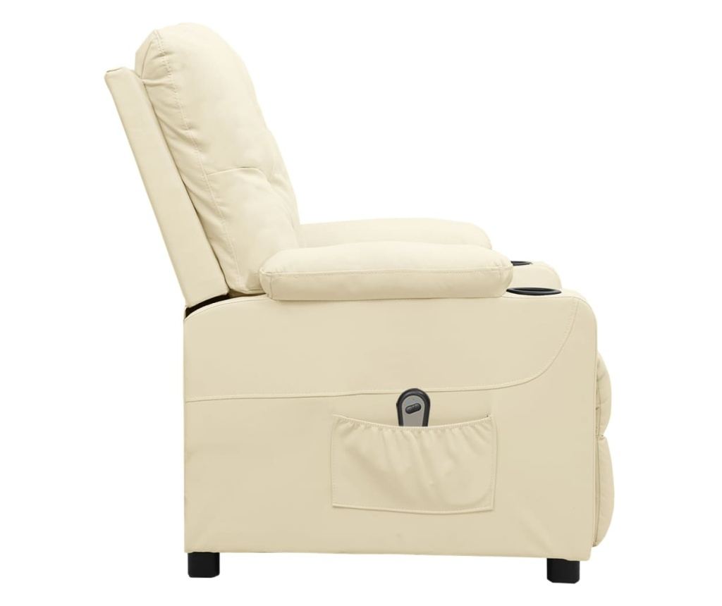 Електрически реклайнер фотьойл, кремав, изкуствена кожа - 4