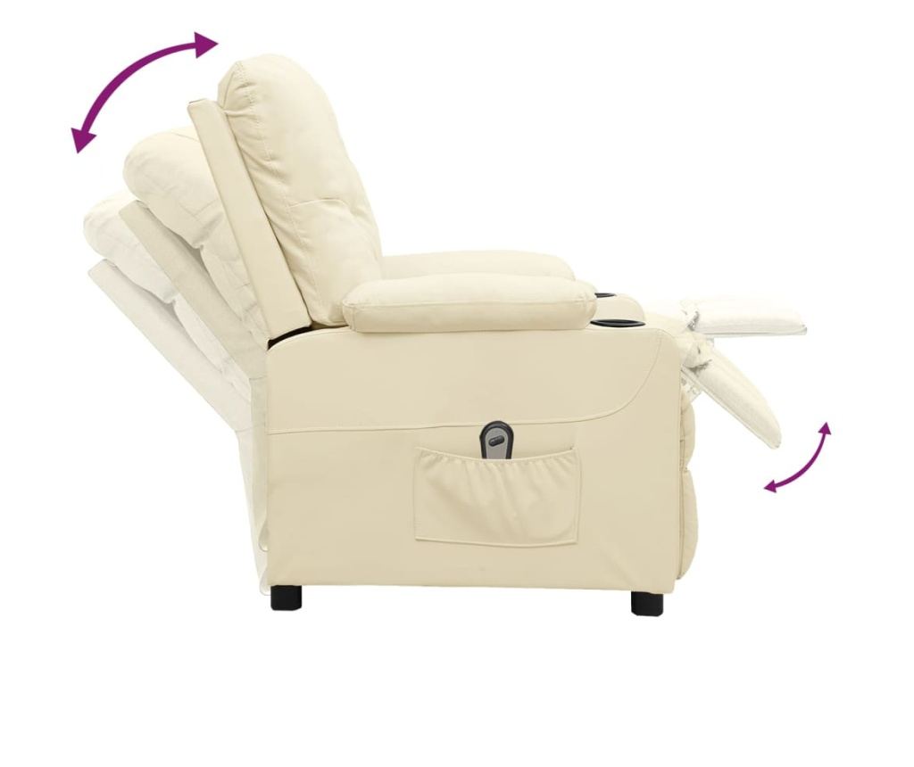 Електрически реклайнер фотьойл, кремав, изкуствена кожа - 6