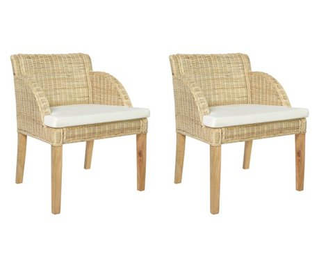 Трапезни столове с възглавници 2 бр естествен ратан