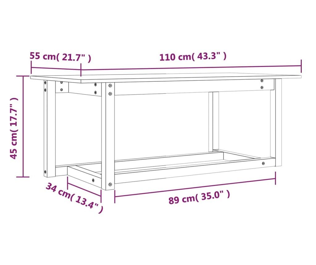 Măsuță de cafea, gri, 110x55x45 cm, lemn masiv de pin - 8