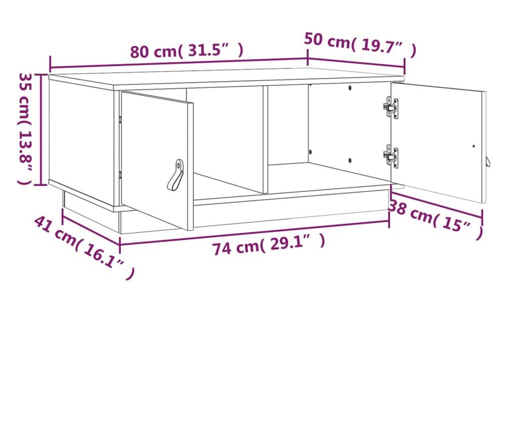 Τραπεζάκι σαλονιού, μαύρο, 80x50x35 εκ., μασίφ ξύλο πεύκου - 10