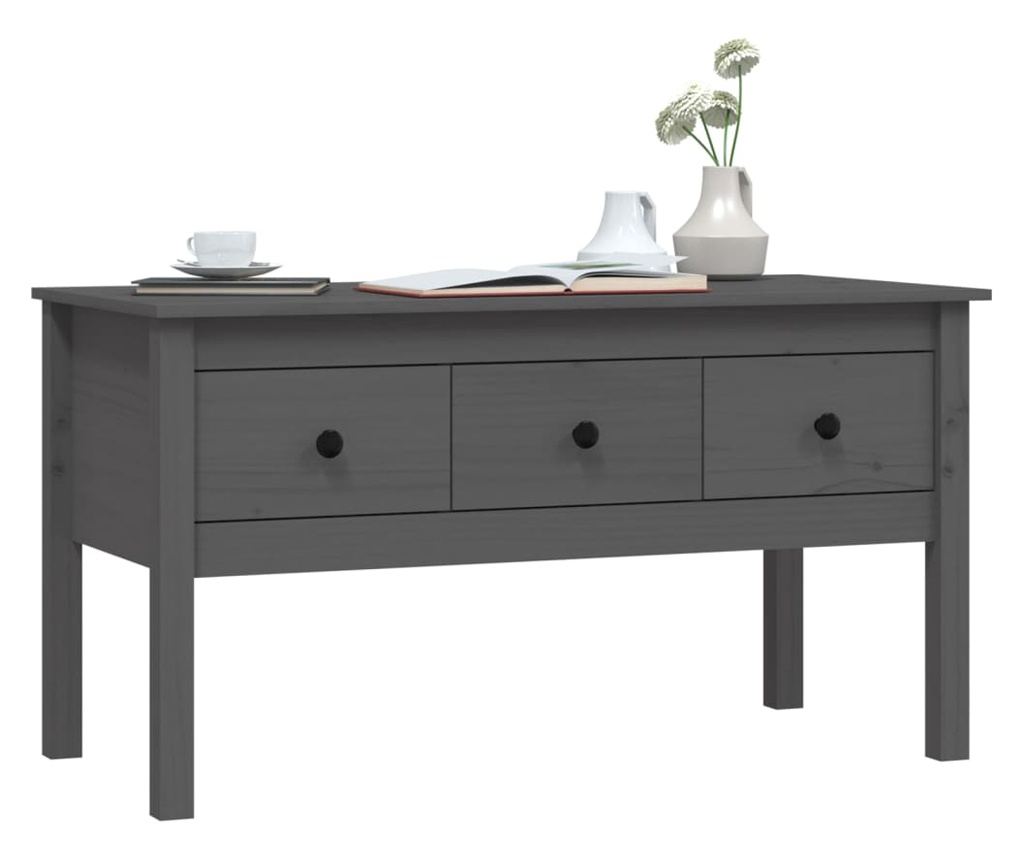 Măsuță de cafea, gri, 102x49x55 cm, lemn masiv de pin - 6