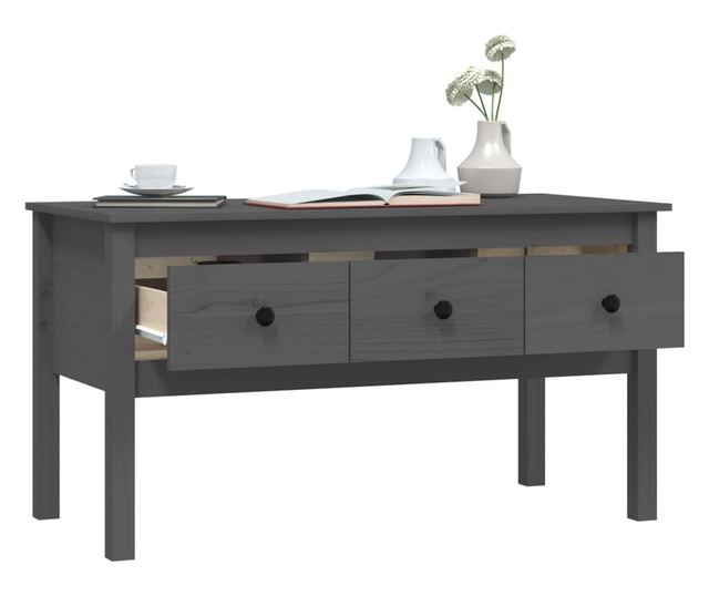 Măsuță de cafea, gri, 102x49x55 cm, lemn masiv de pin