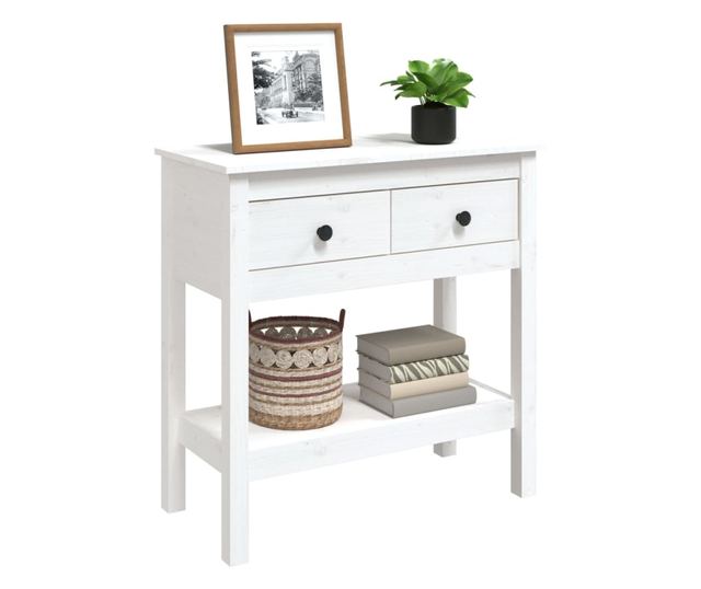 Masă consolă, alb, 75x35x75 cm, lemn masiv de pin