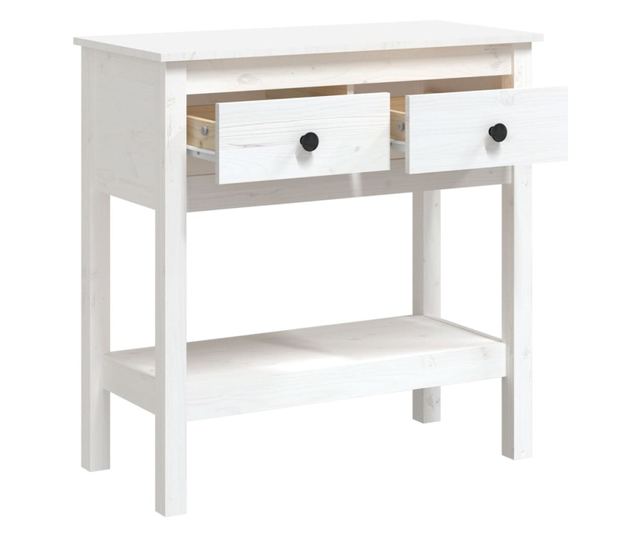 Masă consolă, alb, 75x35x75 cm, lemn masiv de pin