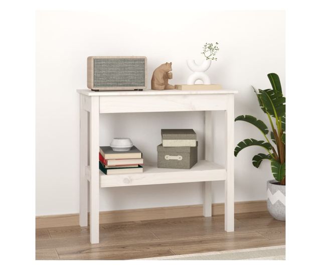 Masă consolă, alb, 80x40x75 cm, lemn masiv de pin