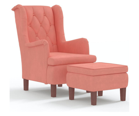Křeslo se stoličkou růžové samet