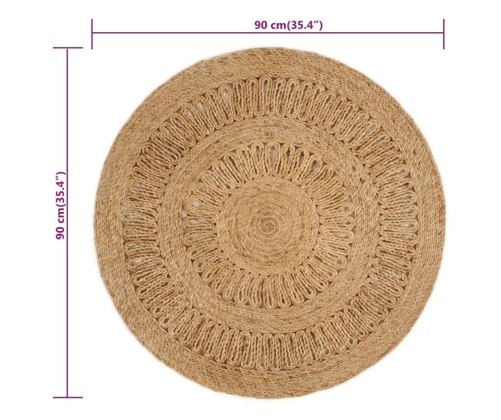 Prepletena preproga, 90 cm, konoplja, okrogla - 6