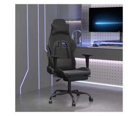 Καρέκλα Gaming Μασάζ με Υποπόδιο, Μαύρη, Οικολογικό Δέρμα