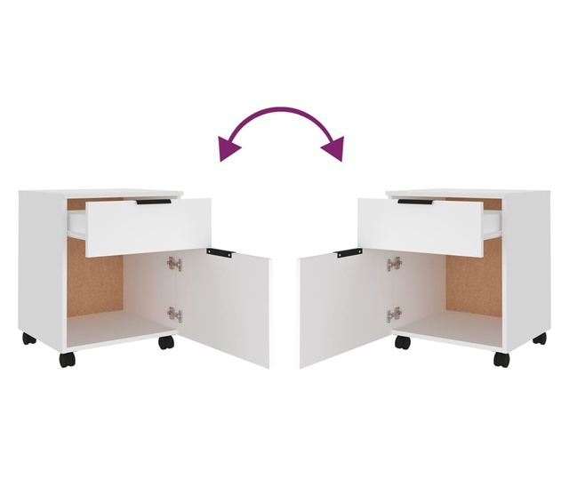 Fișet mobil cu roți, alb, 45x38x54 cm, lemn prelucrat