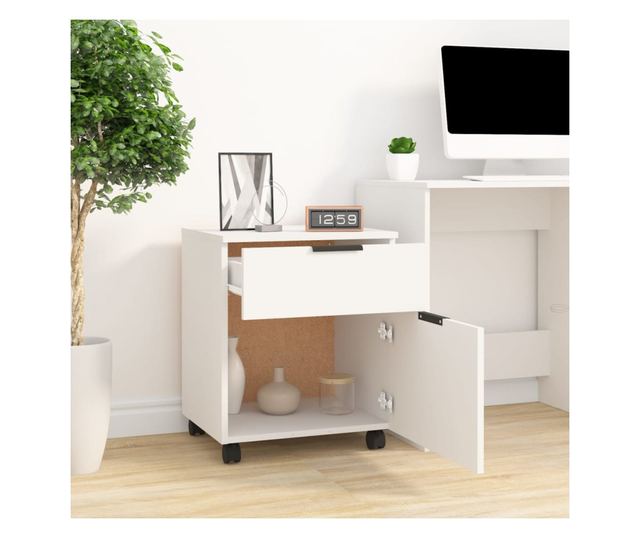 Fișet mobil cu roți, alb, 45x38x54 cm, lemn prelucrat
