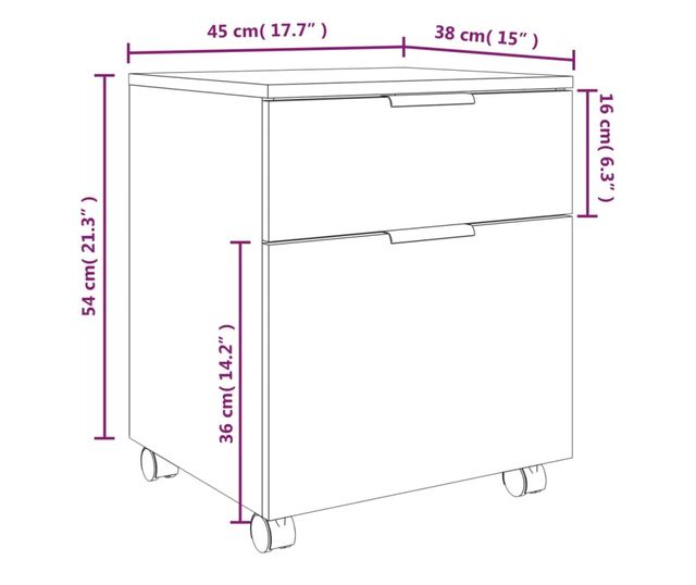 Fișet mobil cu roți, alb, 45x38x54 cm, lemn prelucrat