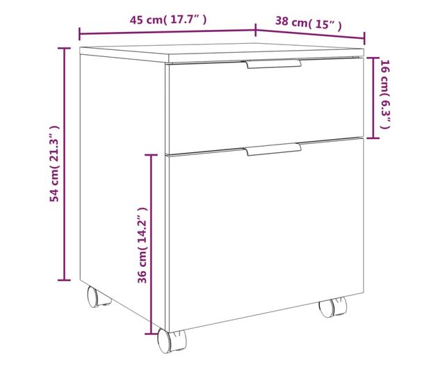 Fișet mobil cu roți, gri sonoma, 45x38x54 cm, lemn prelucrat