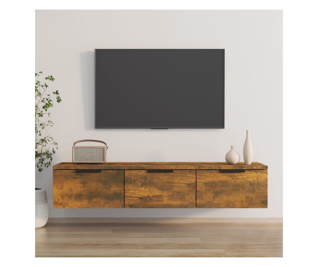 füstös tölgyszínű szerelt fa faliszekrény 102 x 30 x 20 cm - 4