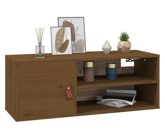 mézbarna tömör fenyőfa faliszekrény 80 x 30 x 30 cm