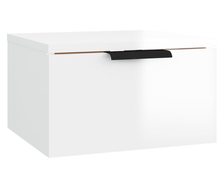Нощно шкафче за стенен монтаж, бял гланц, 34x30x20 см