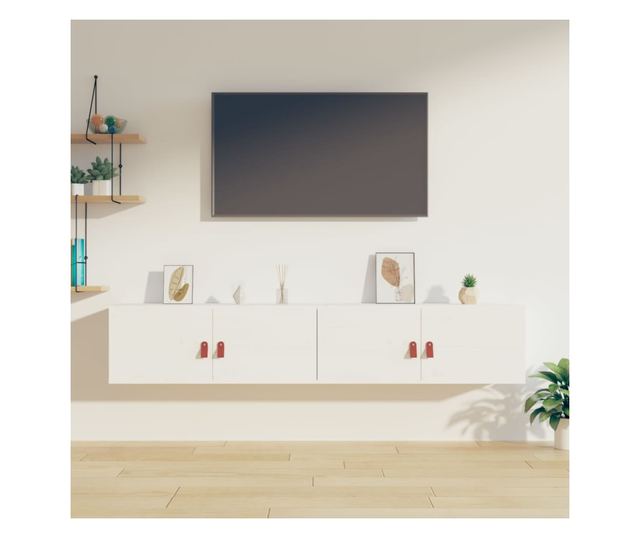 Zidni ormarići 2 kom bijeli 80 x 30 x 30 cm od masivne borovine