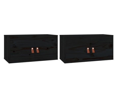 2 darab fekete tömör fenyőfa faliszekrény 60 x 30 x 30 cm