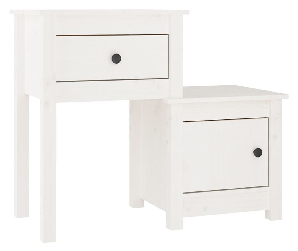 Κομοδίνα, 2 τεμ, λευκό, 79,5x38x65,5 εκ., μασίφ ξύλο πεύκου - 3