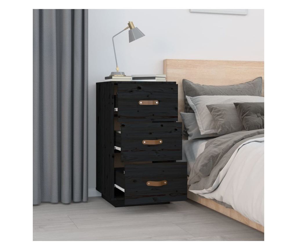 Nočna omarica, črna, 40x40x75 cm, masivno borovo leso - 3
