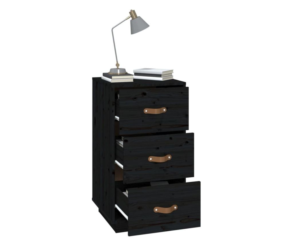 Nočna omarica, črna, 40x40x75 cm, masivno borovo leso - 4