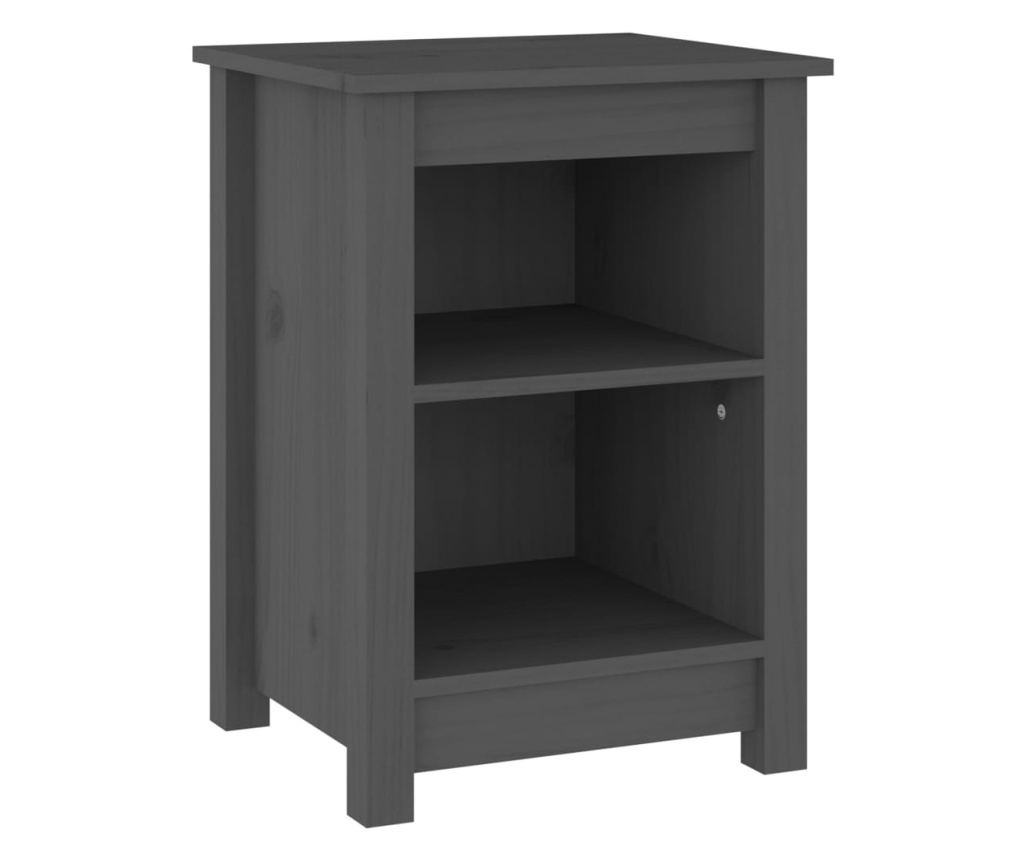 κομοδίνο, γκρι, 40x35x55 εκ., μασίφ ξύλο πεύκου - 2