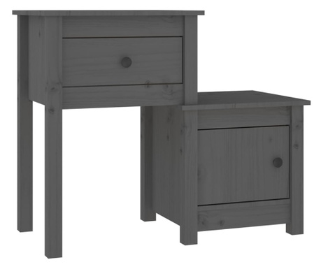 Noční stolek šedý 79,5 x 38 x 65,5 cm masivní borové dřevo