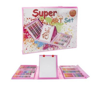 Festő és rajzkészlet gyerekeknek, műanyag készlet, rózsaszín, 208 db, 41x5x31 cm