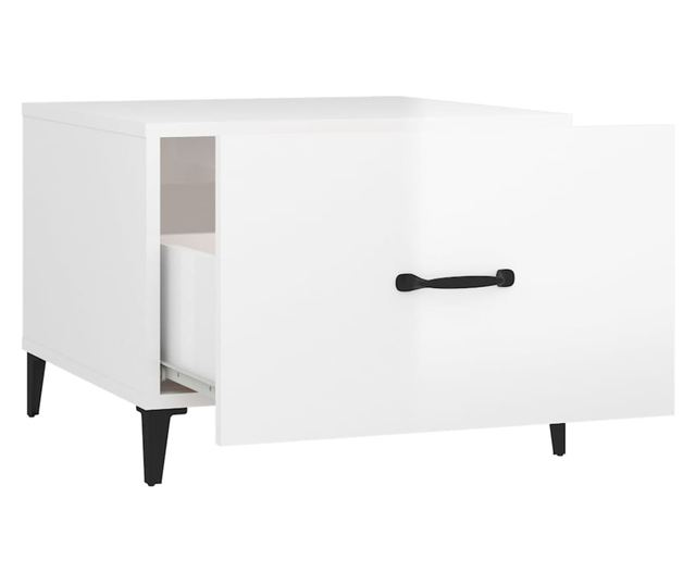 Măsuță de cafea picioare metalice alb extralucios 50x50x40 cm
