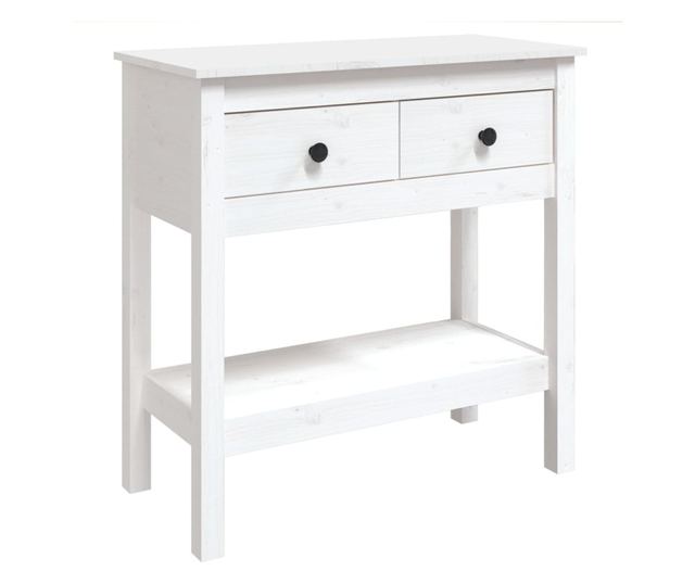 Masă consolă, alb, 75x35x75 cm, lemn masiv de pin