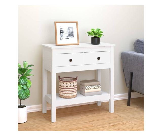 Masă consolă, alb, 75x35x75 cm, lemn masiv de pin